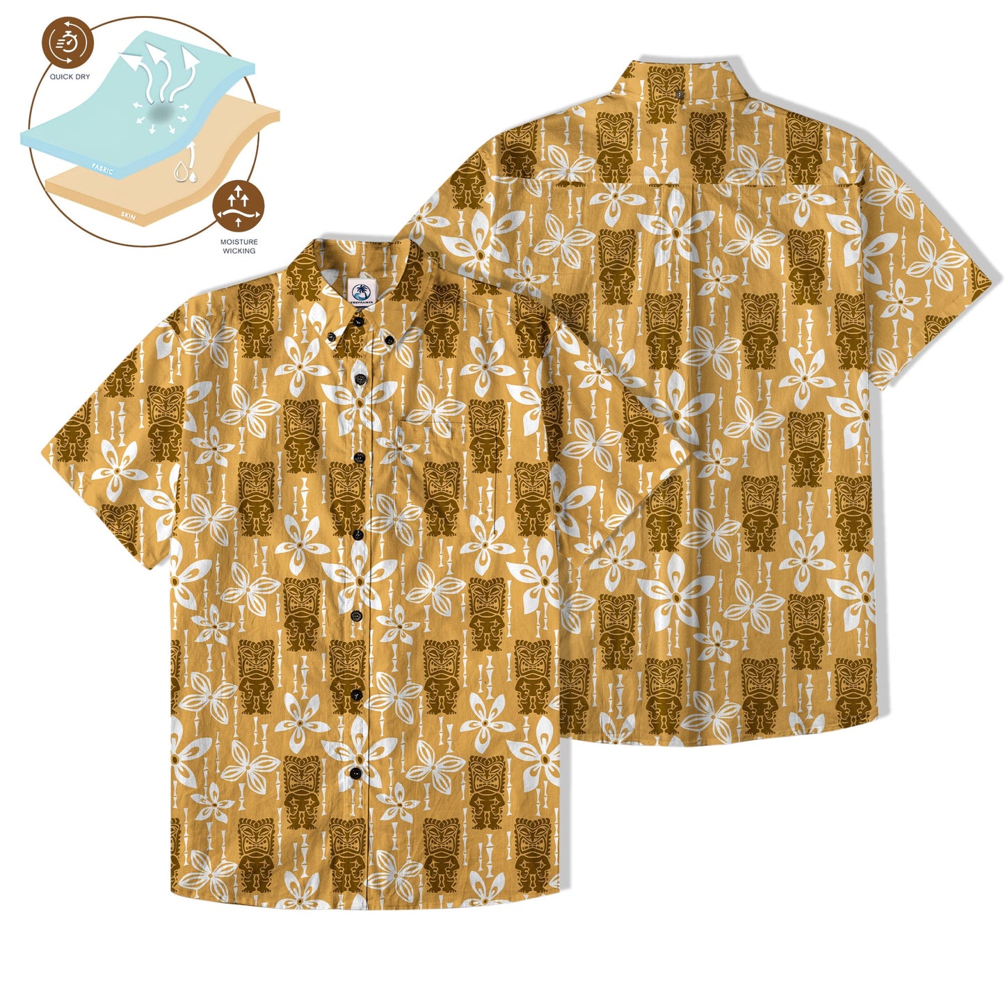 Tiki Mask Pattern Hawaiian Shirt, Tribal Tiki Hibiscus Hawaiian Shirt