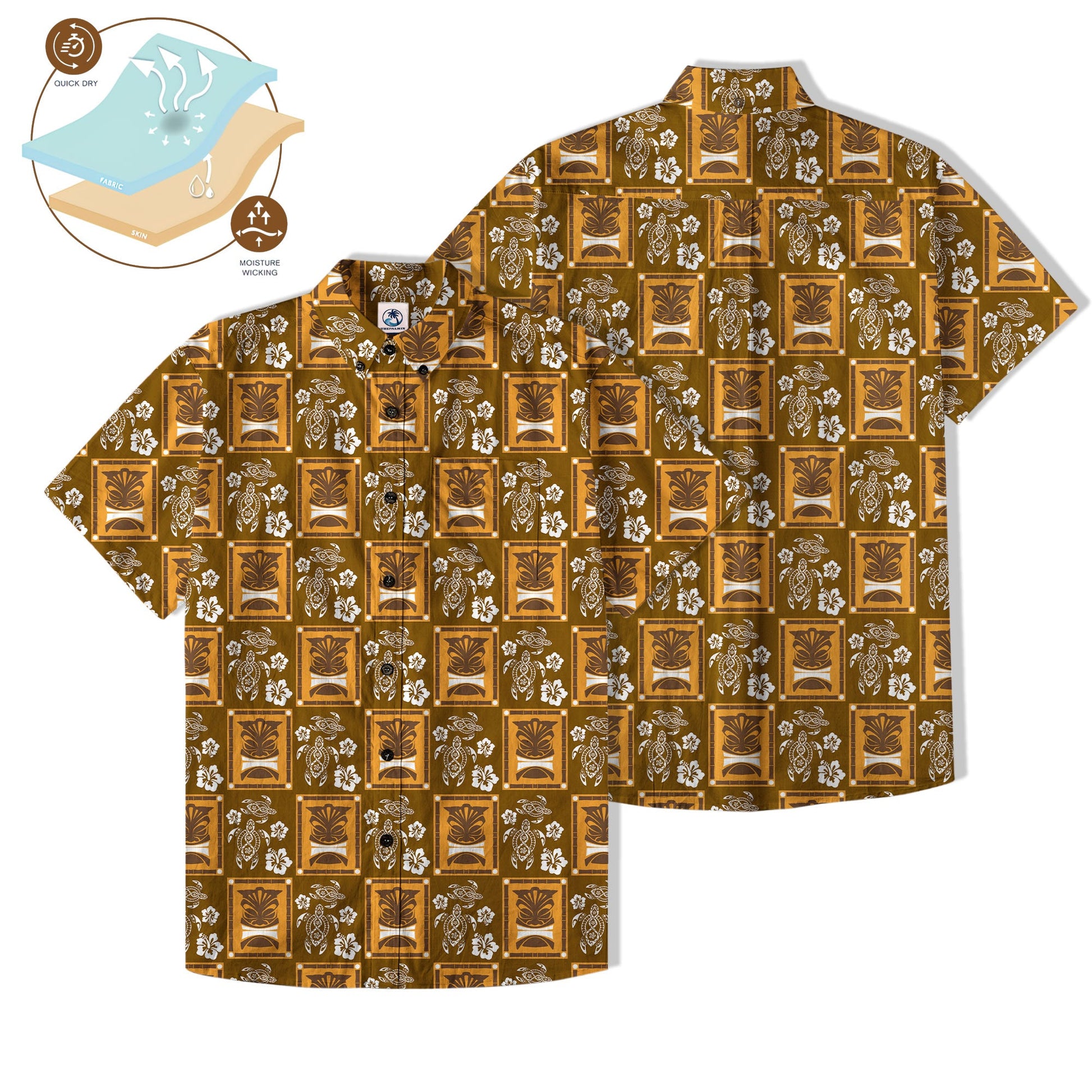 Tiki Mask Pattern Hawaiian Shirt, Tribal Tiki Hibiscus Hawaiian Shirt