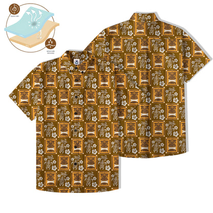 Tiki Mask Pattern Hawaiian Shirt, Tribal Tiki Hibiscus Hawaiian Shirt