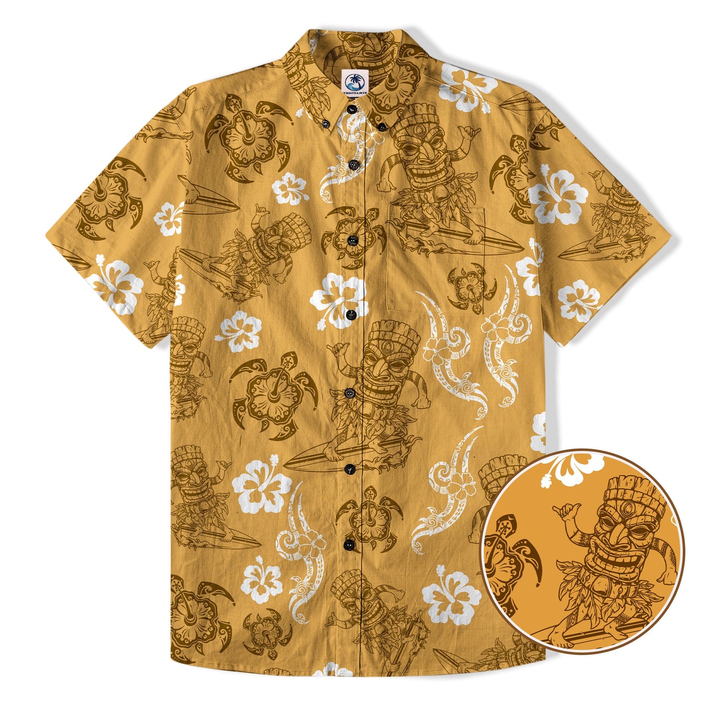 Tiki Mask Pattern Hawaiian Shirt, Tribal Tiki Hibiscus Hawaiian Shirt