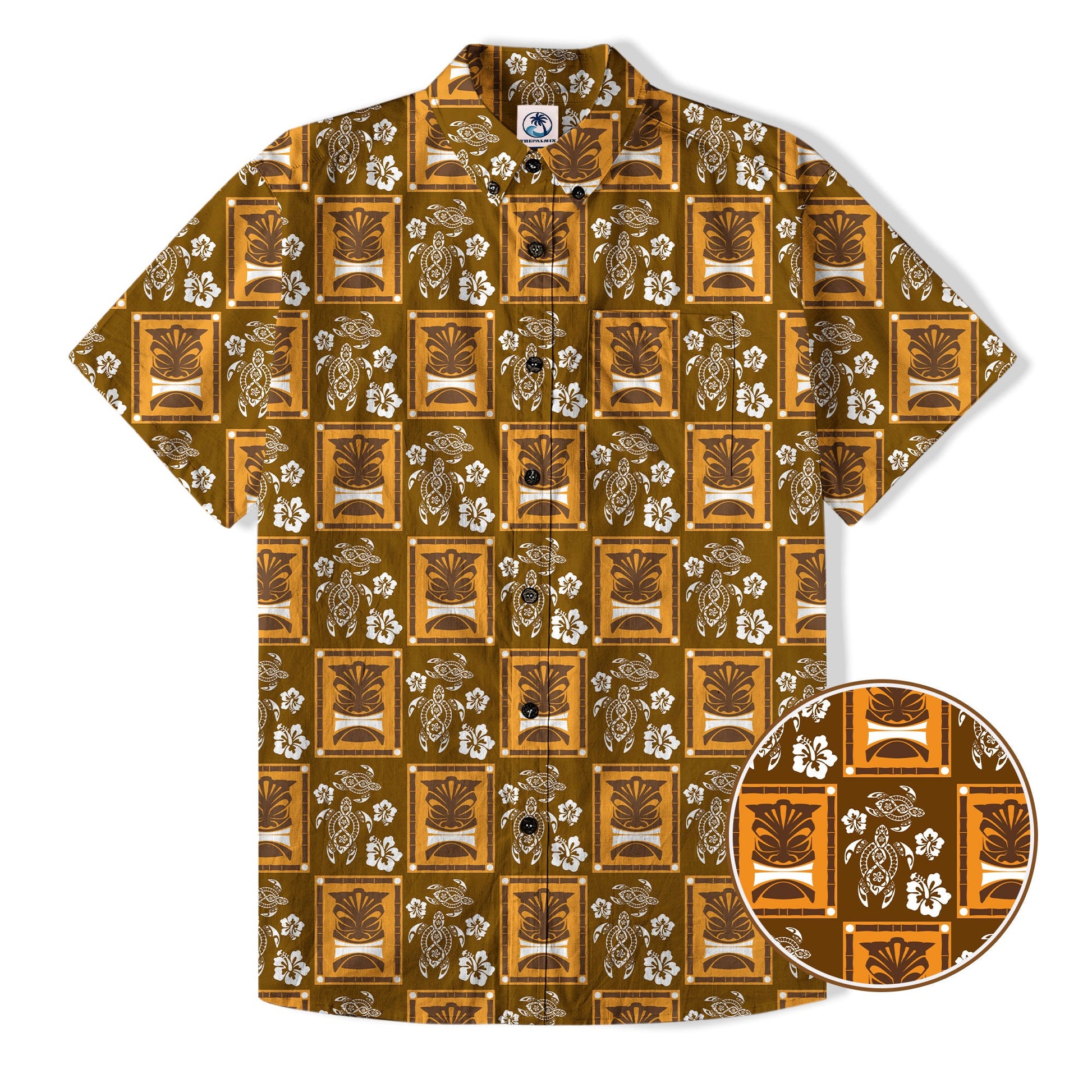 Tiki Mask Pattern Hawaiian Shirt, Tribal Tiki Hibiscus Hawaiian Shirt