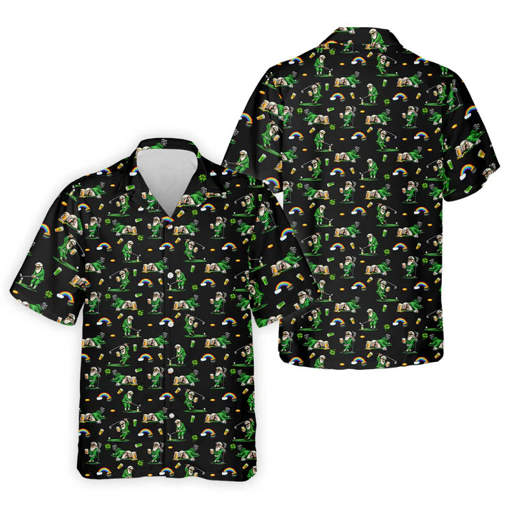 St Patrick's Day Leprechaun Character Golf And Beer Black Golf Shirt