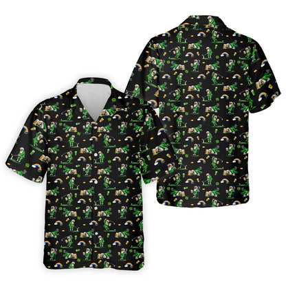St Patrick's Day Leprechaun Character Golf And Beer Black Golf Shirt