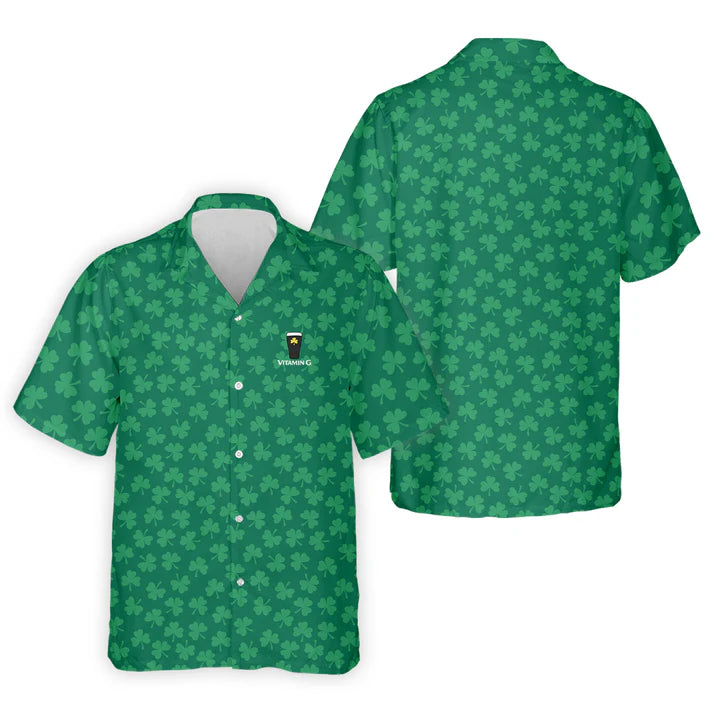 Vitamin G Shamrock Pattern Golf And Beer Green Golf Shirt