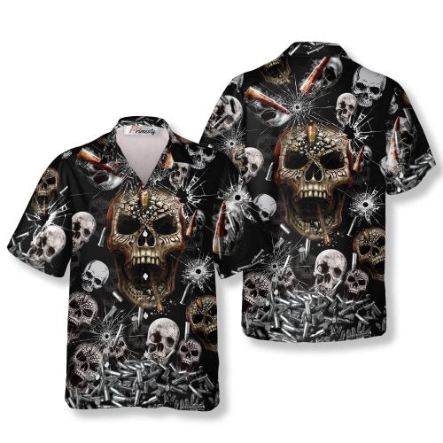Head Shot Bullets Background Skull Hawaiian Shirt - Primesty