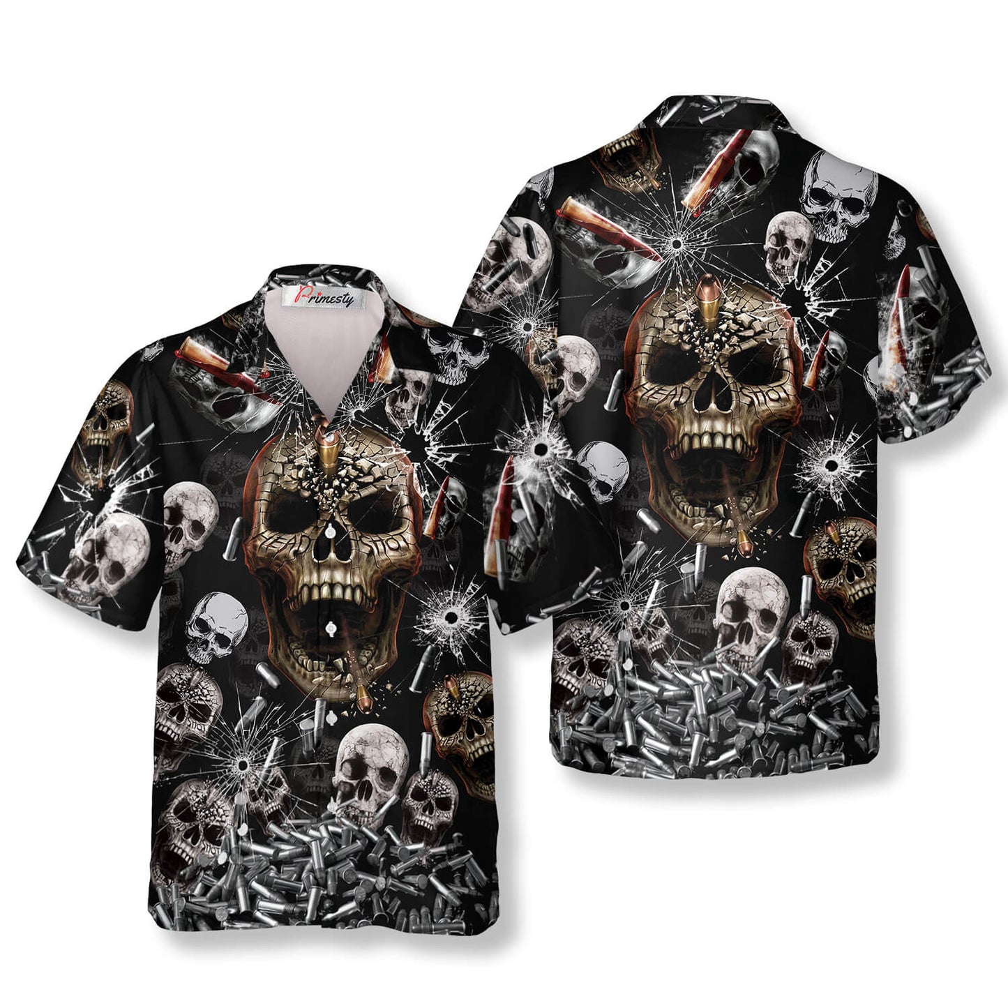 Head Shot Bullets Background Skull Hawaiian Shirt