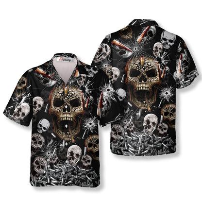 Head Shot Bullets Background Skull Hawaiian Shirt - Primesty