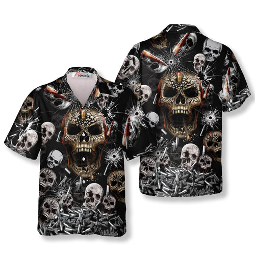Head Shot Bullets Background Skull Hawaiian Shirt - Primesty