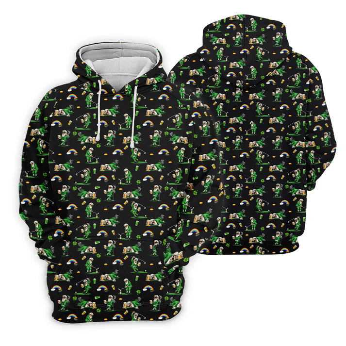 St Patrick's Day Leprechaun Character Golf And Beer Black Golf Shirt