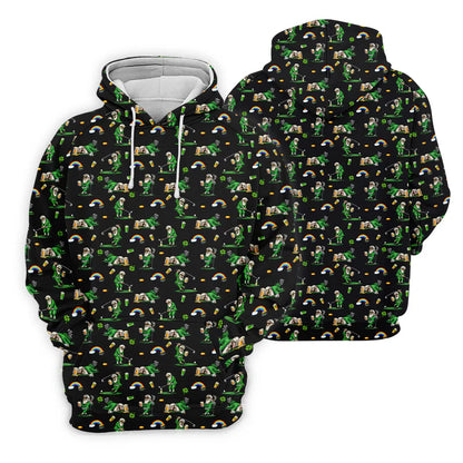 St Patrick's Day Leprechaun Character Golf And Beer Black Golf Shirt