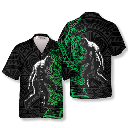 In The Woods Green Tribal Bigfoot Hawaiian Shirts - Primesty