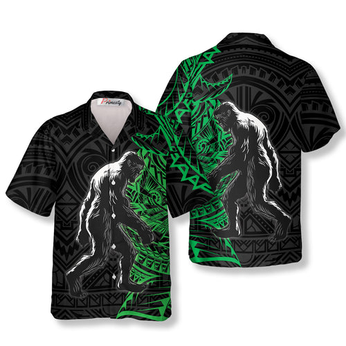 In The Woods Green Tribal Bigfoot Hawaiian Shirts - Primesty