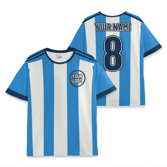 Custom Team Blue and White Bold Stripe Soccer Jersey
