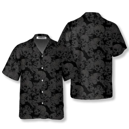 Just Love Skulls Flowers Black Background Skull Hawaiian Shirt - Primesty