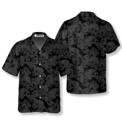 Just Love Skulls Flowers Black Background Skull Hawaiian Shirt - Primesty
