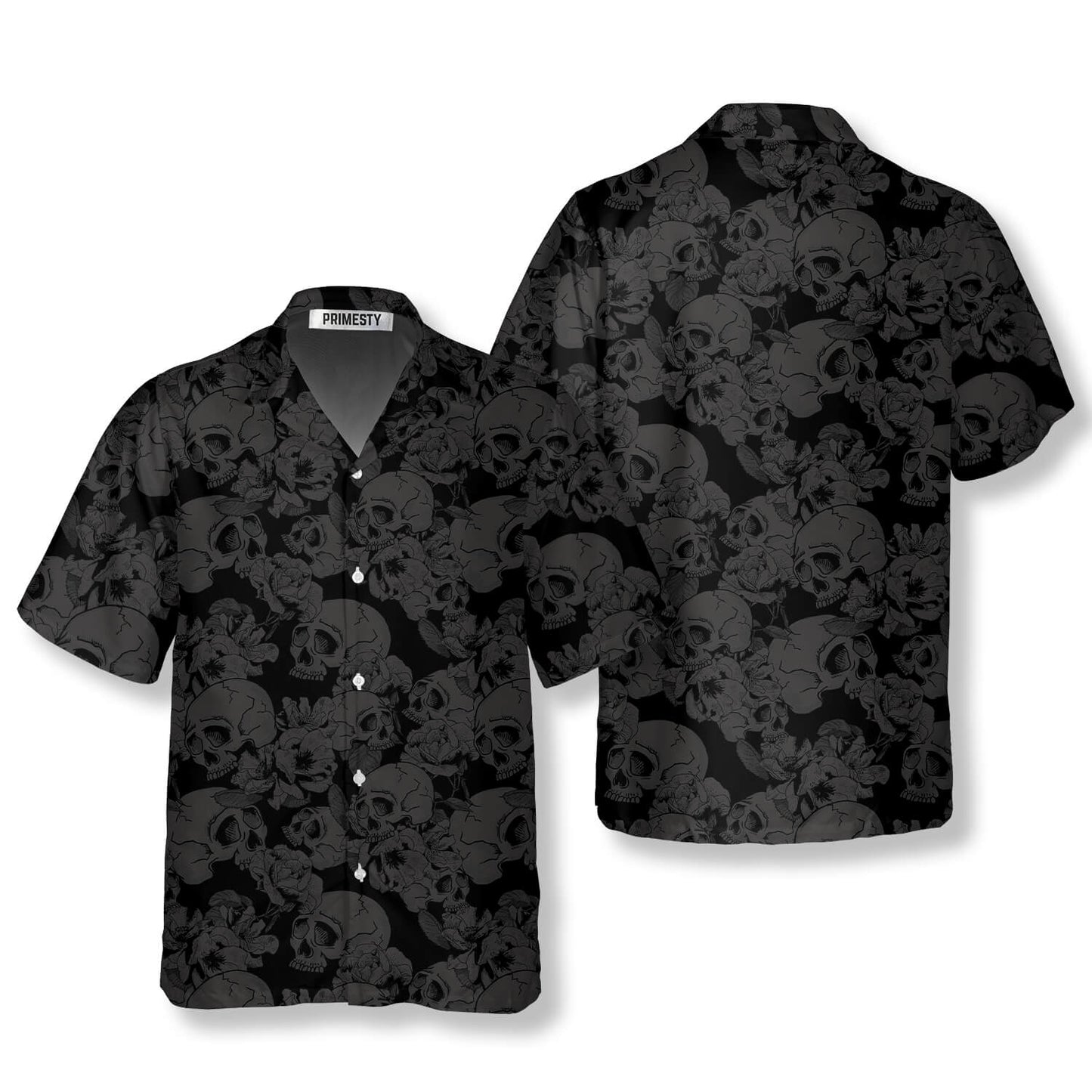 Just Love Skulls Flowers Black Background Skull Hawaiian Shirt - Primesty
