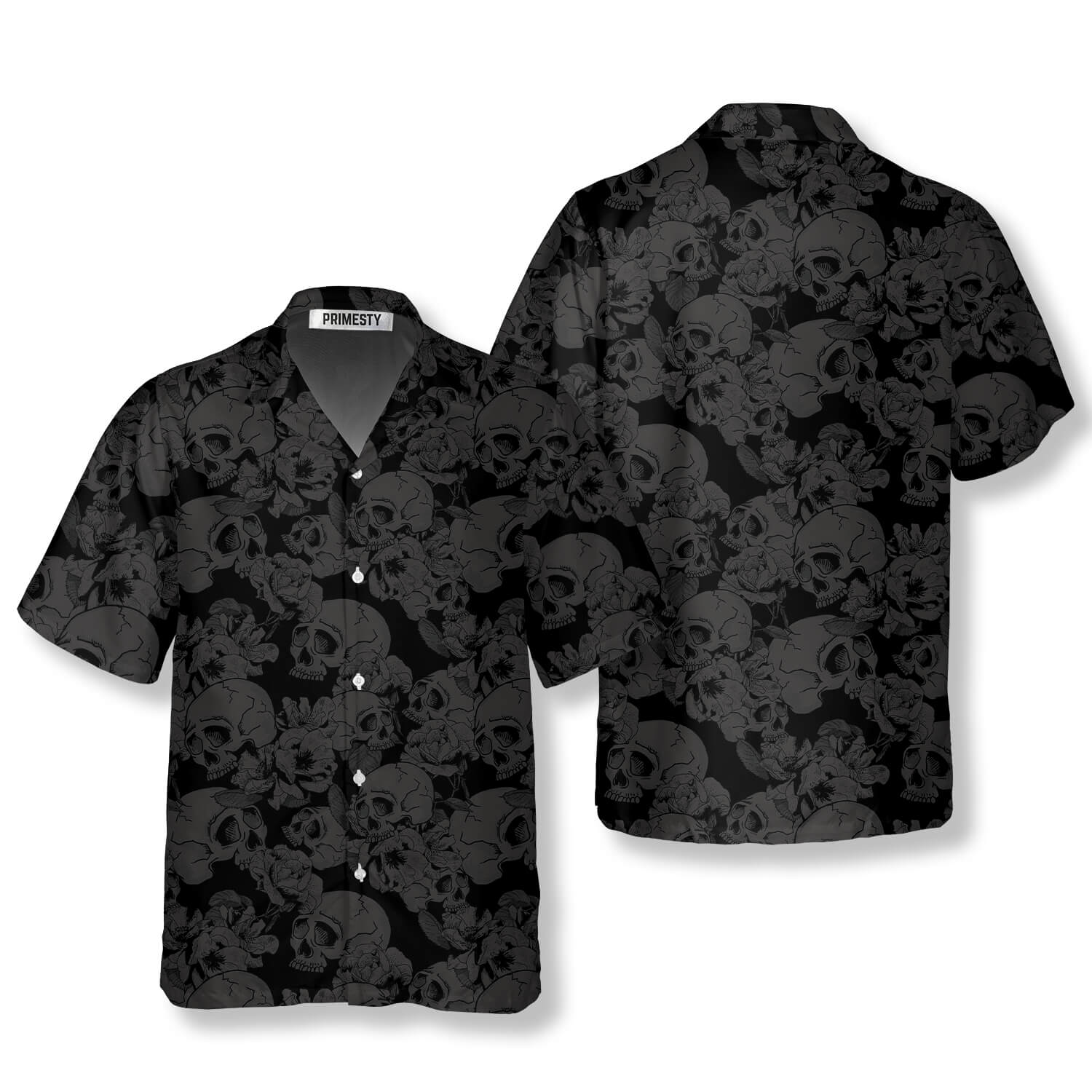 Just Love Skulls Flowers Black Background Skull Hawaiian Shirt - Primesty