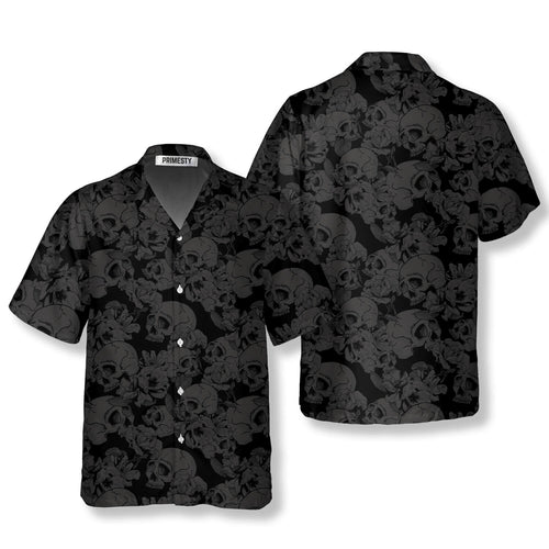 Just Love Skulls Flowers Black Background Skull Hawaiian Shirt - Primesty