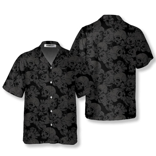 Just Love Skulls Flowers Black Background Skull Hawaiian Shirt - Primesty