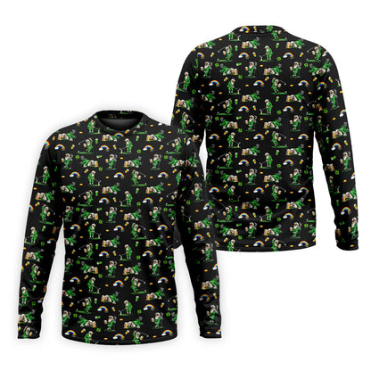St Patrick's Day Leprechaun Character Golf And Beer Black Golf Shirt