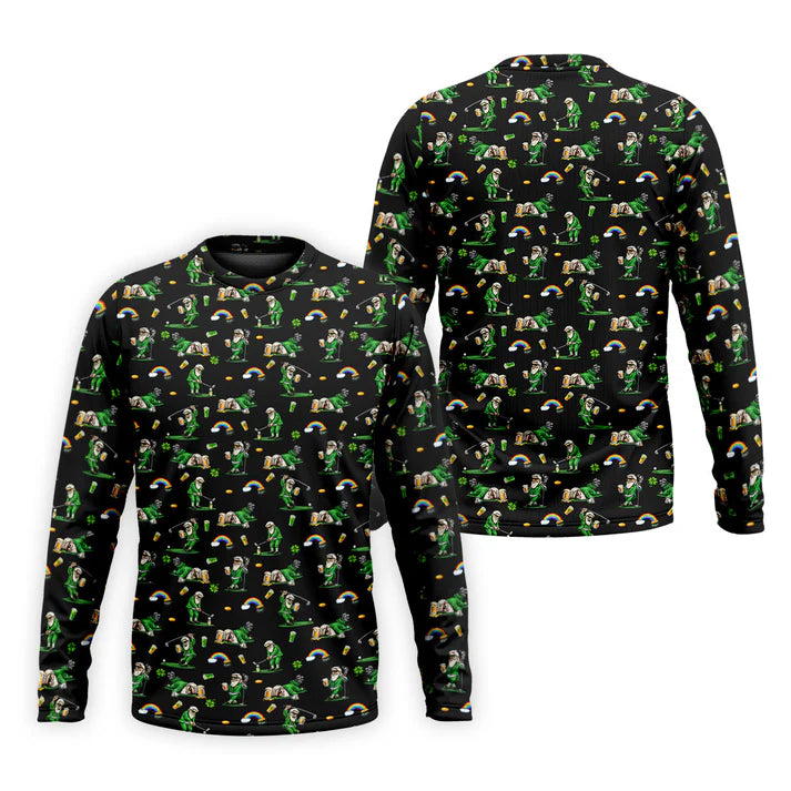 St Patrick's Day Leprechaun Character Golf And Beer Black Golf Shirt