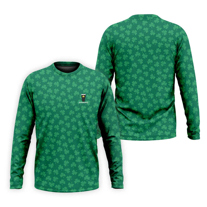 Vitamin G Shamrock Pattern Golf And Beer Green Golf Shirt