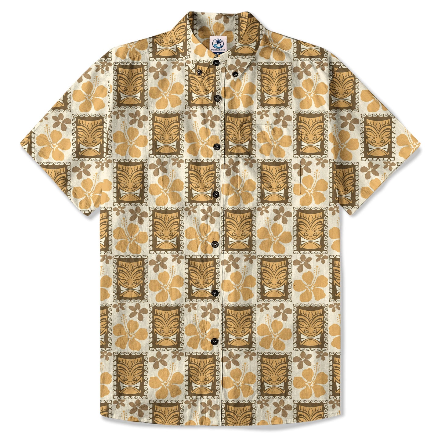 Tiki Mask Pattern Hawaiian Shirt, Tribal Tiki Hibiscus Pattern Hawaiian Shirt