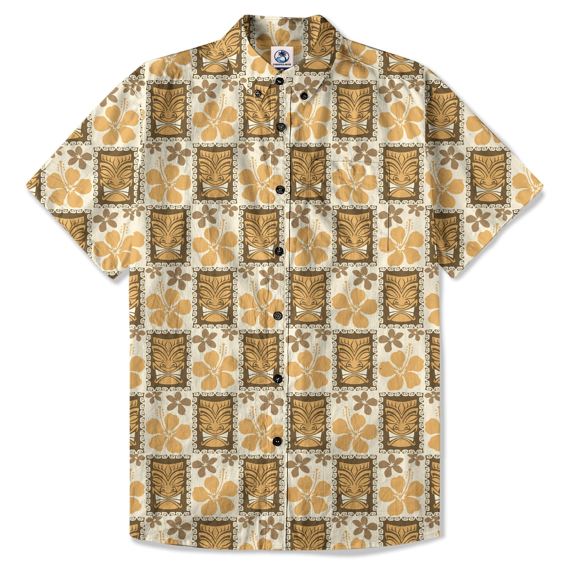 Tiki Mask Pattern Hawaiian Shirt, Tribal Tiki Hibiscus Pattern Hawaiian Shirt