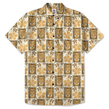 Tiki Mask Pattern Hawaiian Shirt, Tribal Tiki Hibiscus Pattern Hawaiian Shirt