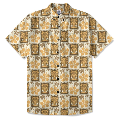 Tiki Mask Pattern Hawaiian Shirt, Tribal Tiki Hibiscus Pattern Hawaiian Shirt