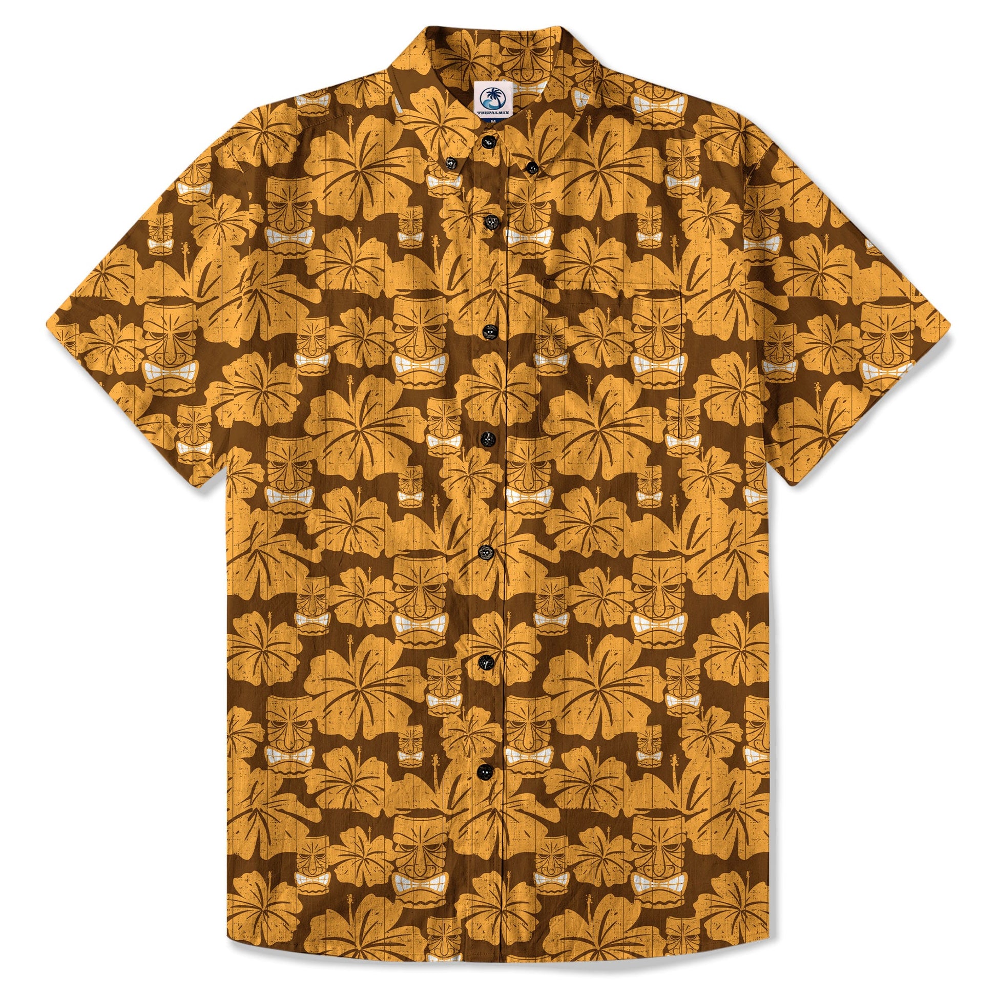 Tiki Mask Pattern Hawaiian Shirt, Tribal Tiki Hibiscus Pattern Hawaiian Shirt