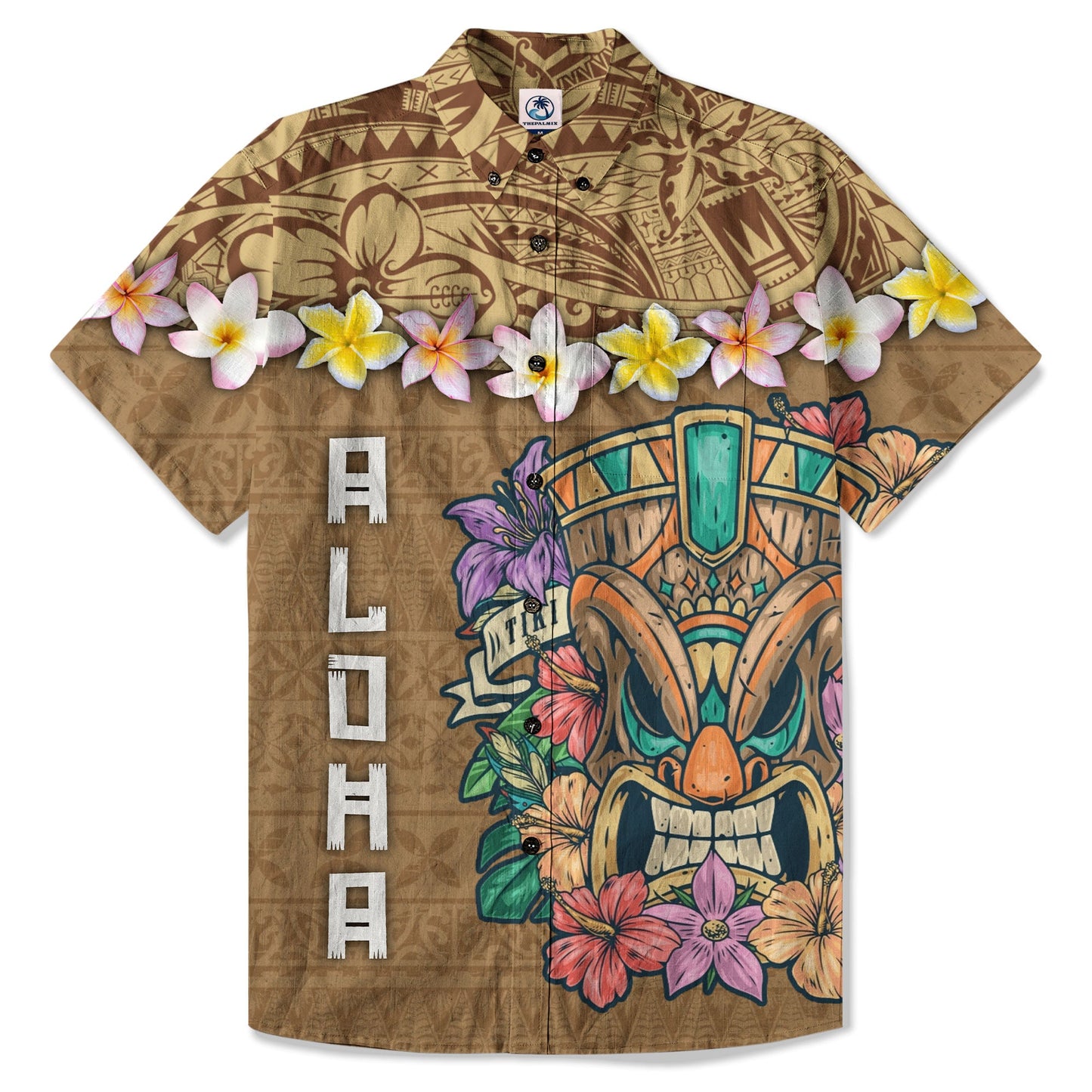 Hawaii Plumeria Lei Hawaiian Shirt, Tiki and Kakau Pattern