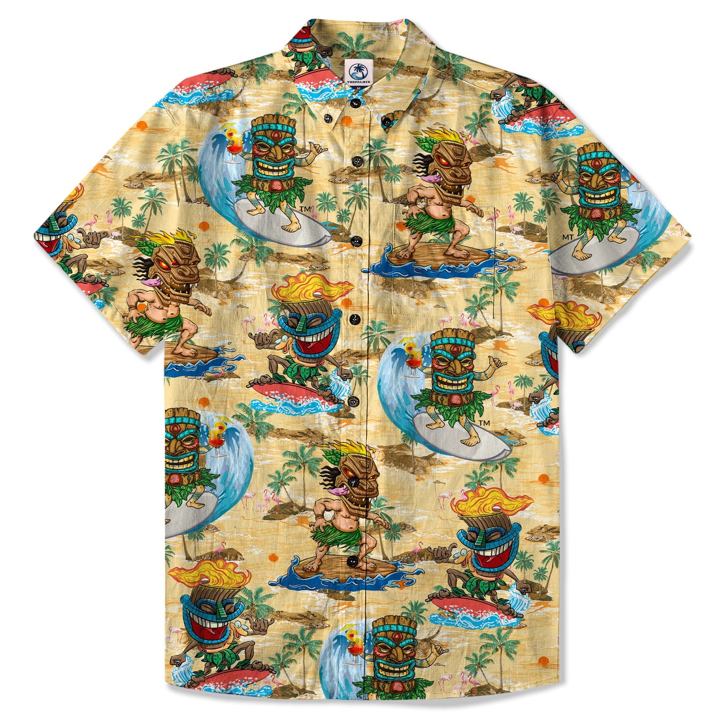 3D Tiki Tiki Surfing Hawaii Shirt, Hibiscus Flowers Hawaii Shirt