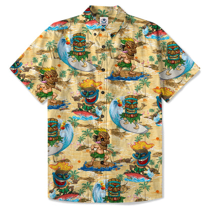 3D Tiki Tiki Surfing Hawaii Shirt, Hibiscus Flowers Hawaii Shirt