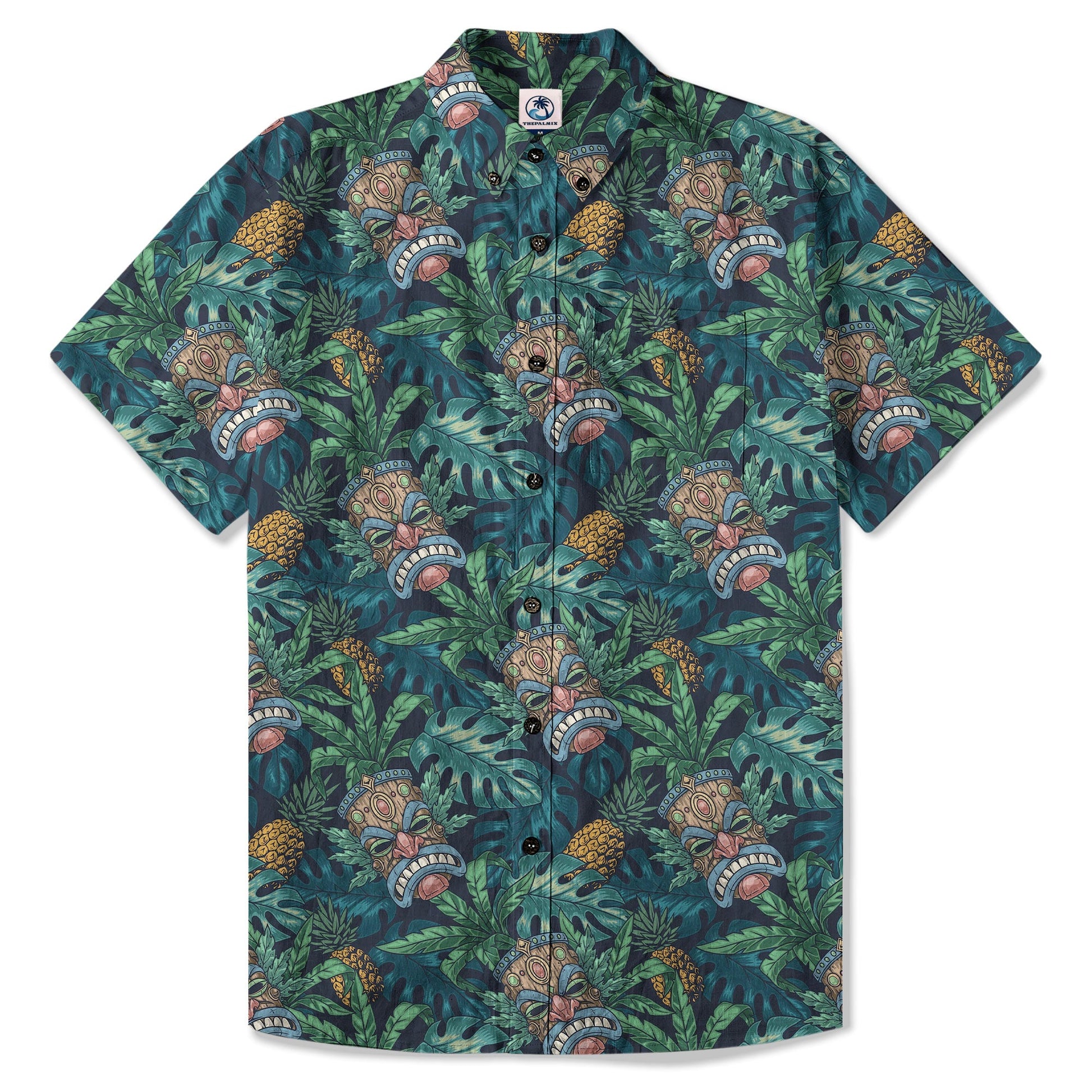 Polynesian Tiki Mask And Hibiscus Flowers Hawaiian Shirt