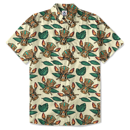 Tribal Tiki Hawaiian Shirt, Tiki Flowers Aloha Hawaii Shirt