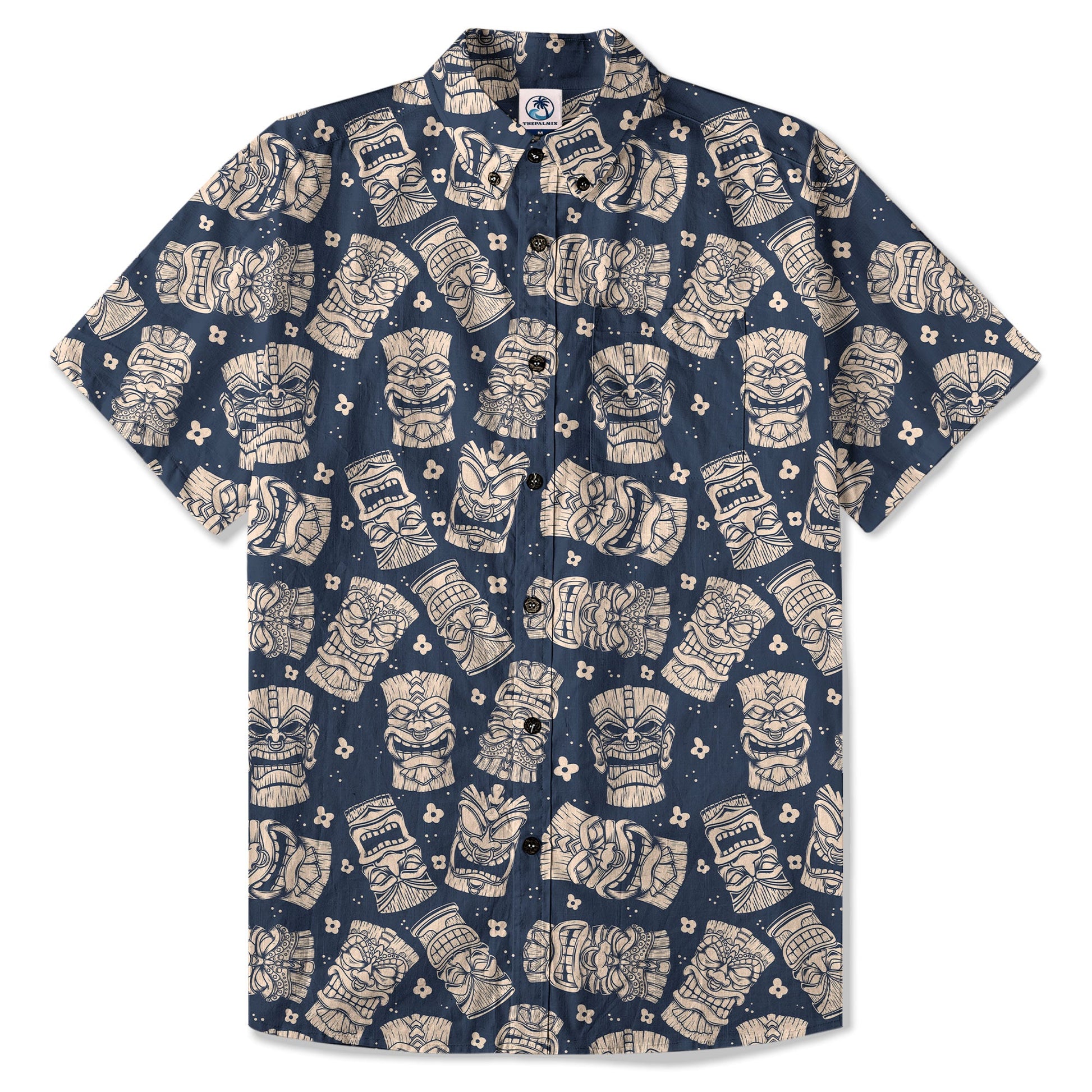 Tribal Tiki Hawaiian Shirt, Tiki Flowers Aloha Hawaii Shirt