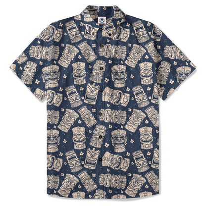 Tribal Tiki Hawaiian Shirt, Tiki Flowers Aloha Hawaii Shirt