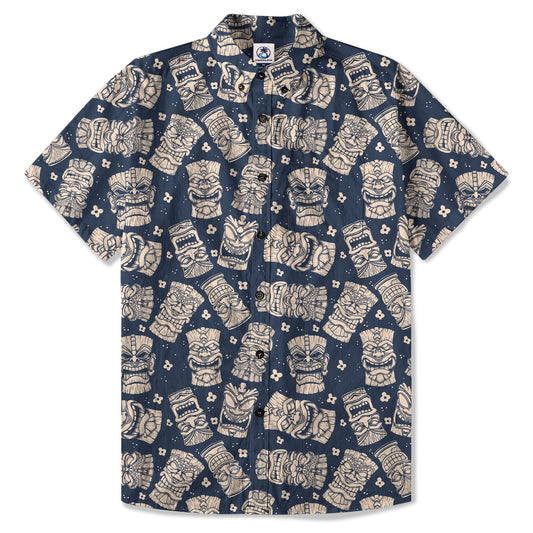 Tribal Tiki Hawaiian Shirt, Tiki Flowers Aloha Hawaii Shirt
