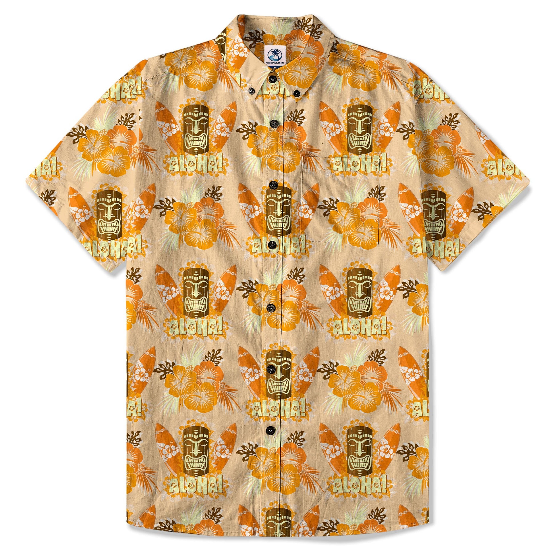 Tribal Tiki Hawaiian Shirt, Tiki Hibuscus Flowers Aloha Hawaii Shirt