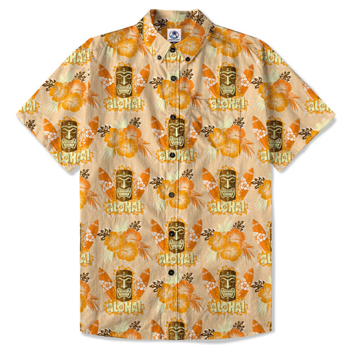 Tribal Tiki Hawaiian Shirt, Tiki Hibuscus Flowers Aloha Hawaii Shirt