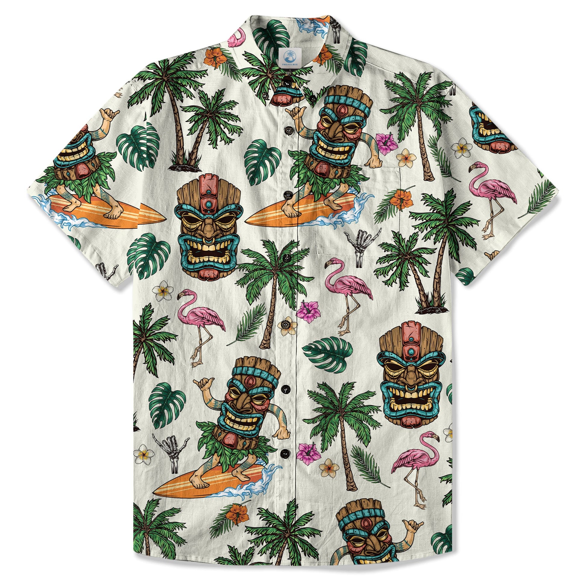 Tiki Mask Hawaii Shirt, Aloha Flowers Surfing Tiki Hawaii Shirt