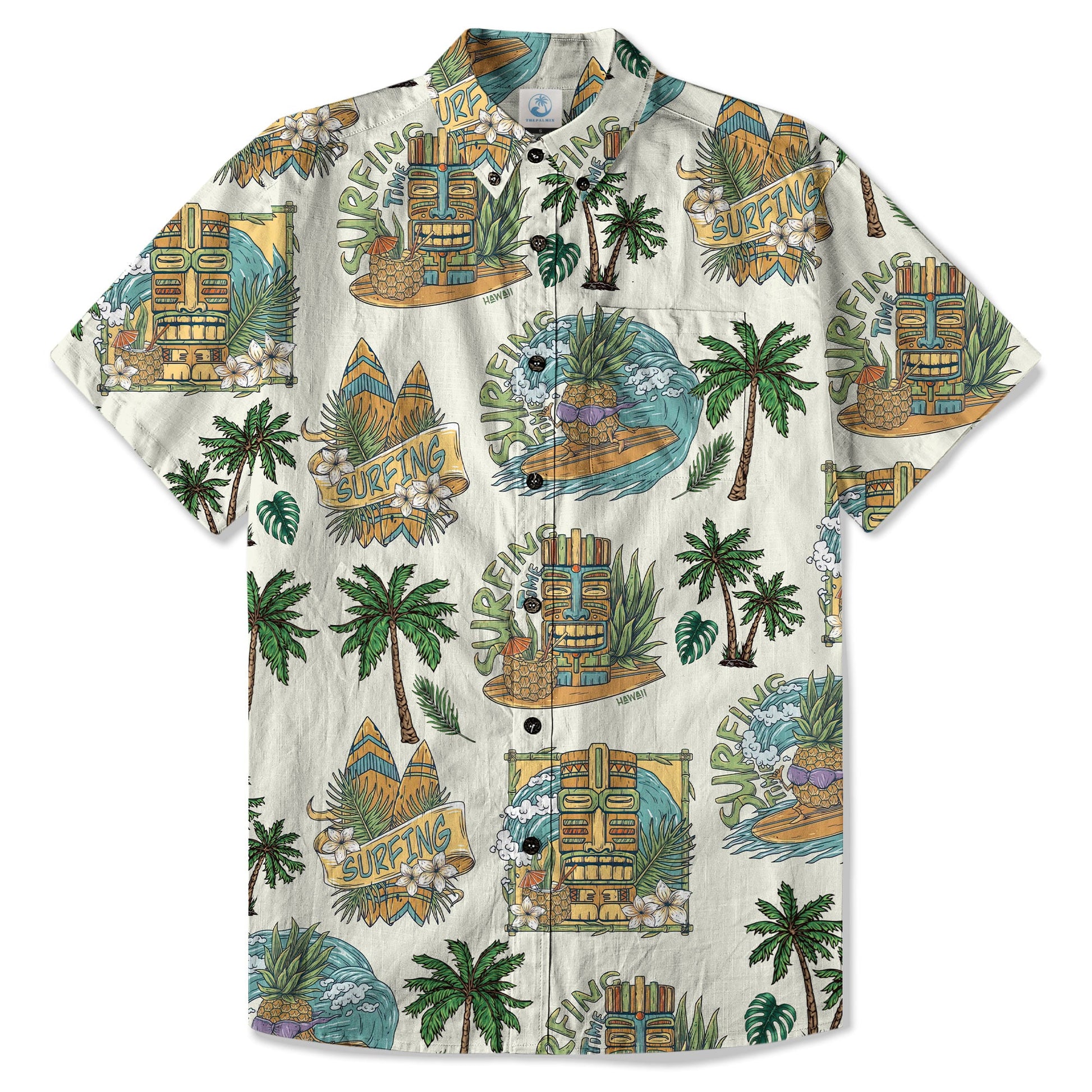 Tiki Mask Hawaii Shirt, Aloha Flowers Surfing Tiki Hawaii Shirt