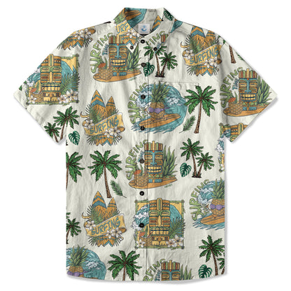 Tiki Mask Hawaii Shirt, Aloha Flowers Surfing Tiki Hawaii Shirt