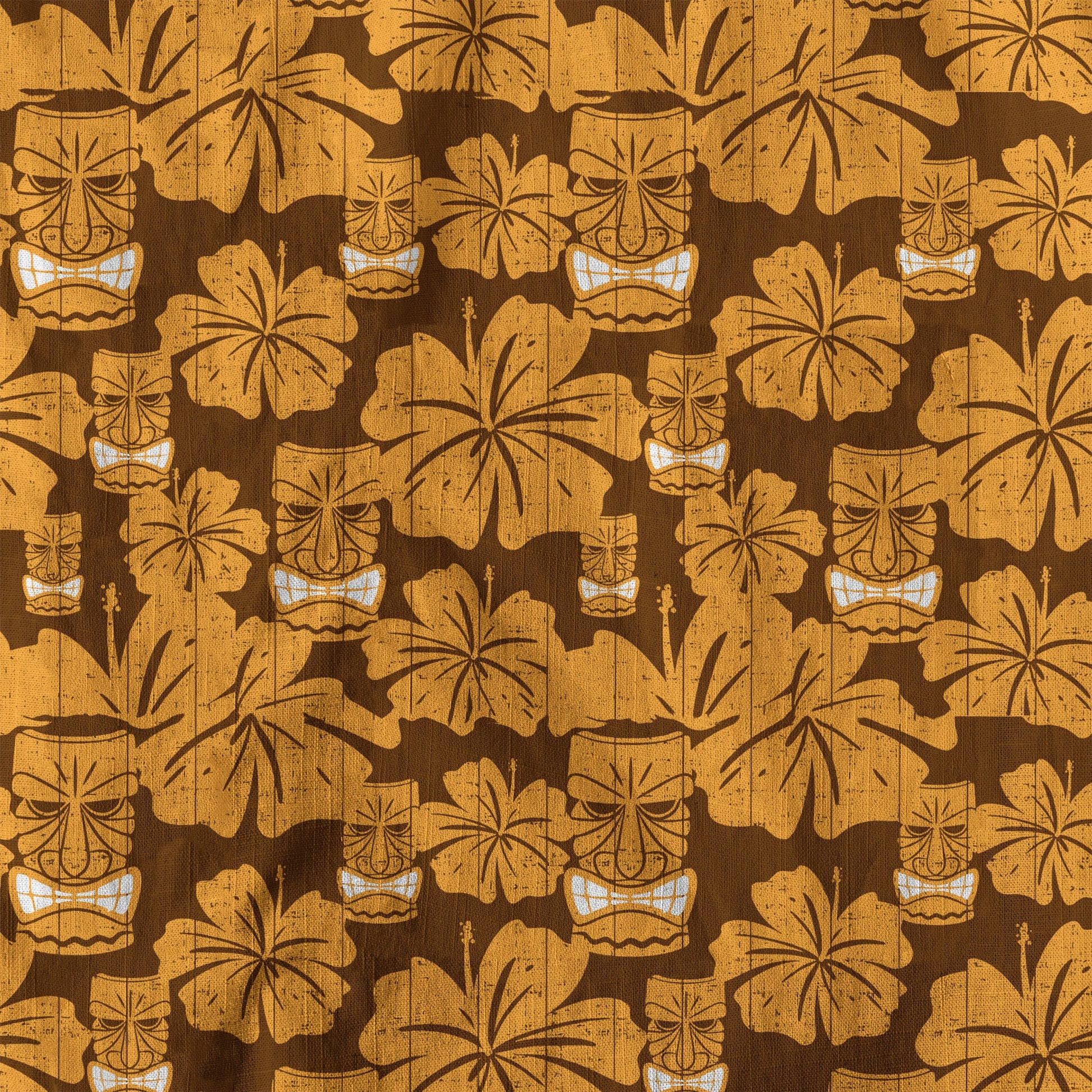 Tiki Mask Pattern Hawaiian Shirt, Tribal Tiki Hibiscus Pattern Hawaiian Shirt