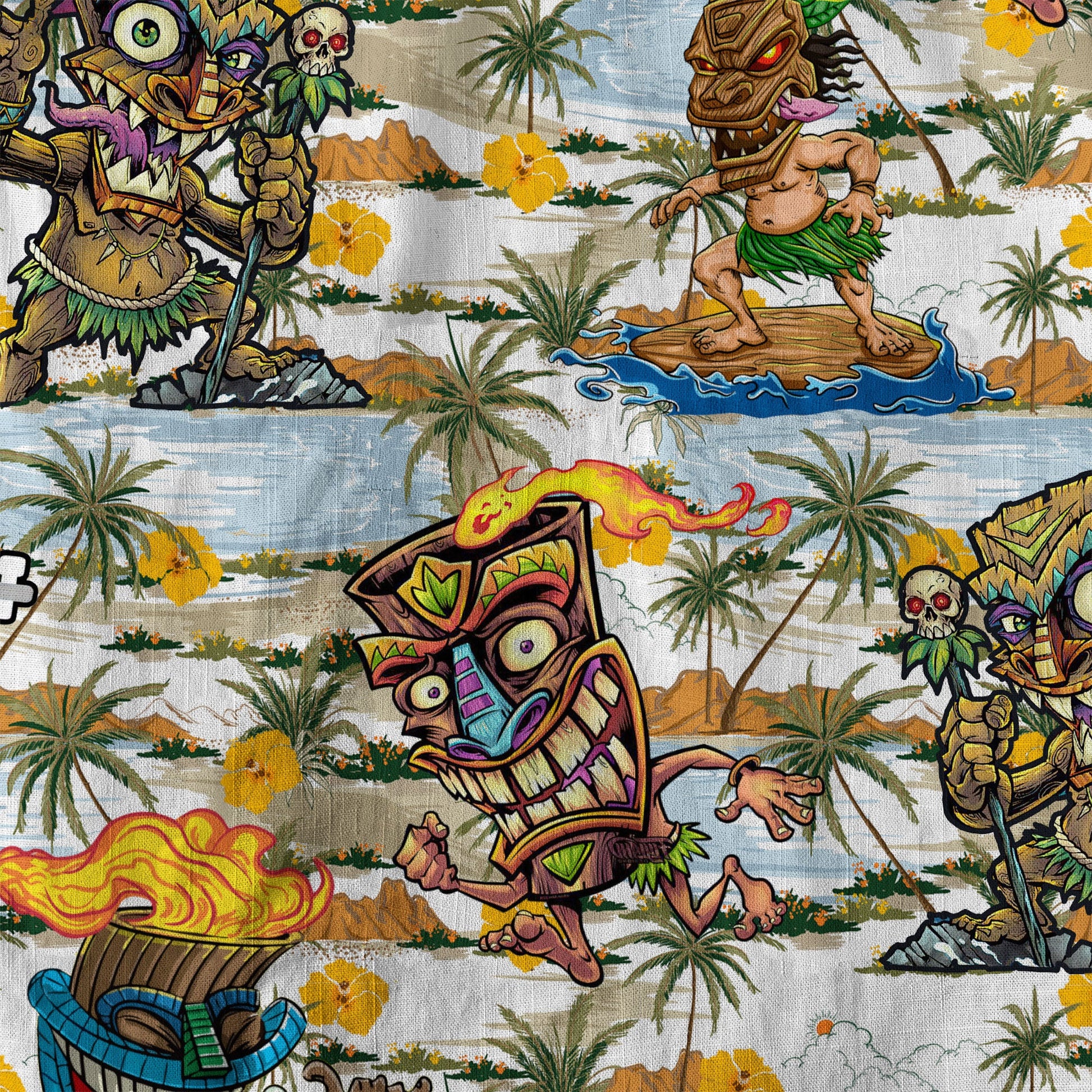 Tiki Mask Hawaii Shirt, Surfing Tiki Pattern Hawaiian Shirt