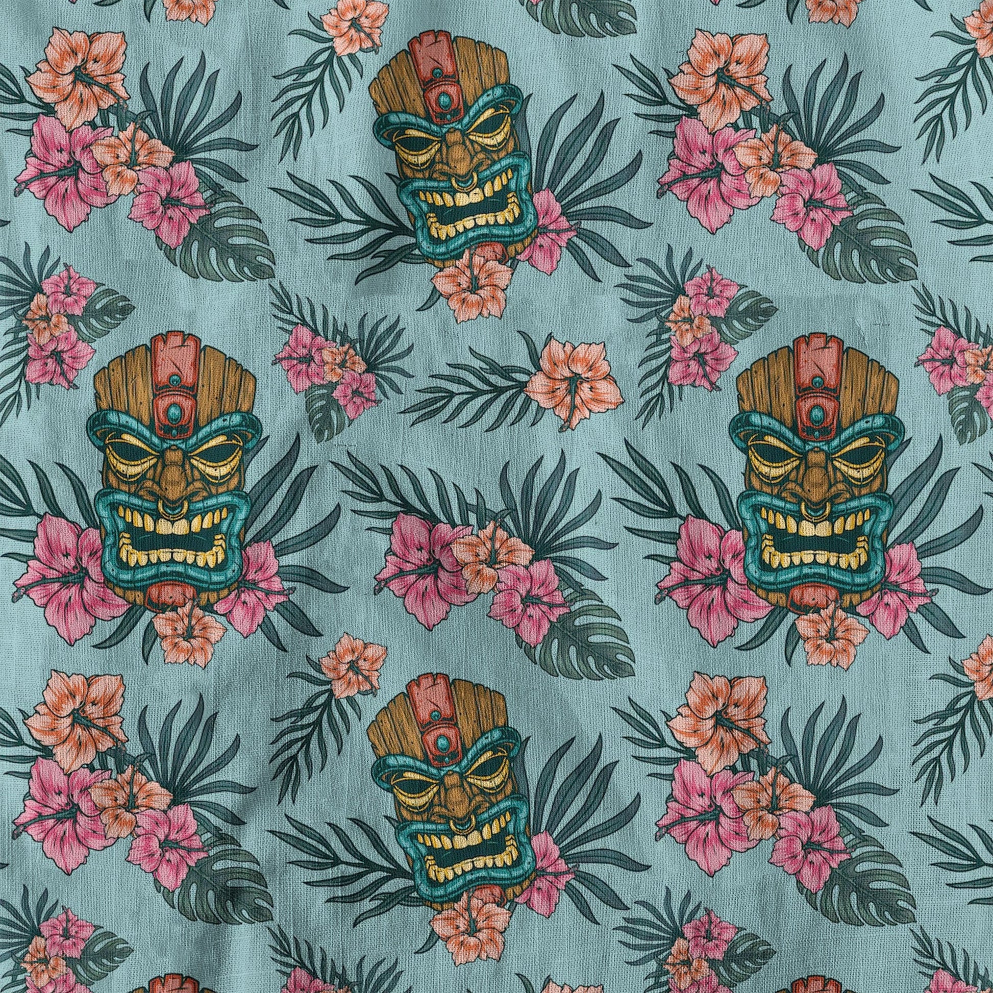 Polynesian Tiki Mask And Hibiscus Flowers Hawaiian Shirt