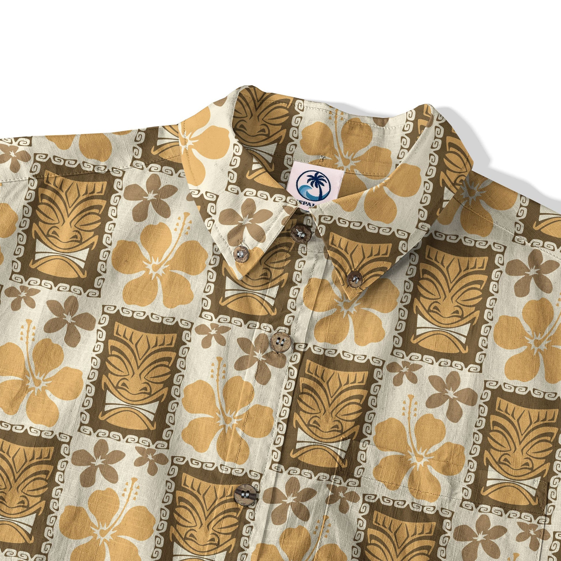 Tiki Mask Pattern Hawaiian Shirt, Tribal Tiki Hibiscus Pattern Hawaiian Shirt