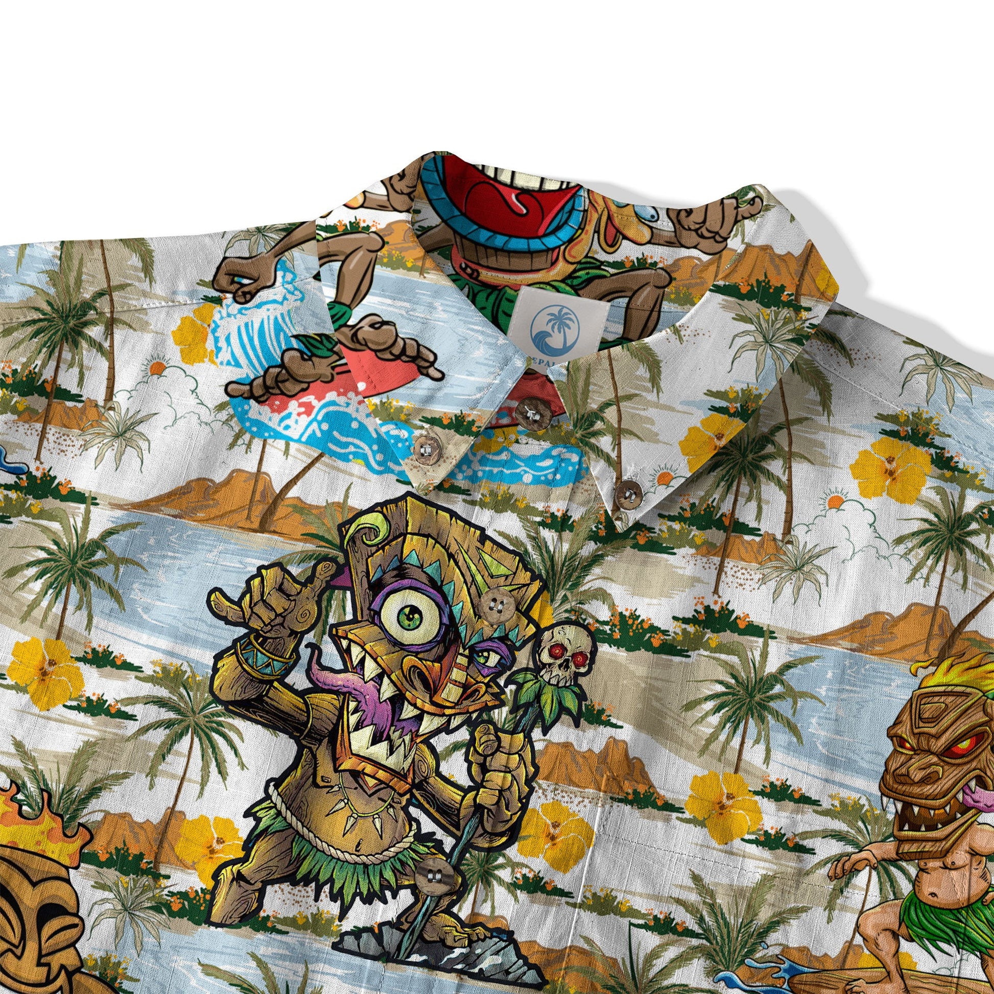 Tiki Mask Hawaii Shirt, Surfing Tiki Pattern Hawaiian Shirt
