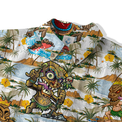 Tiki Mask Hawaii Shirt, Surfing Tiki Pattern Hawaiian Shirt